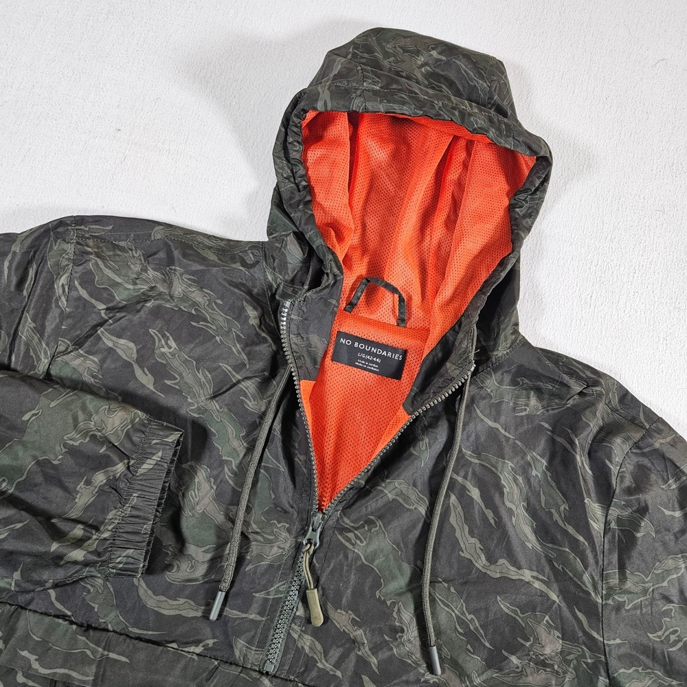 No Boundaries Anorak Jacket Mens L Green Tiger Camo Quarter Zip Windbreaker